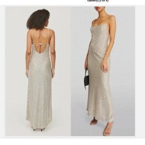 Rhode Jemima Dress Platinum Size 4 Silk Slip Sleeveless Sequin Silver *READ FLAW